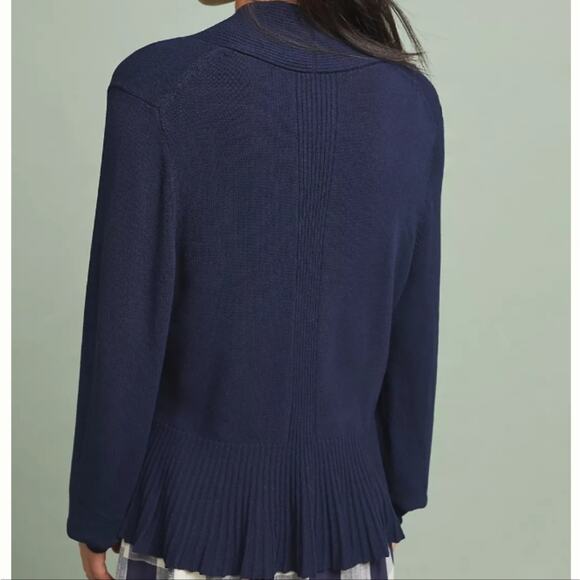 Anthropologie Navy Blue Ribbed Knit Banlieue Peplum Open Cardigan Sweater - Picture 4 of 11